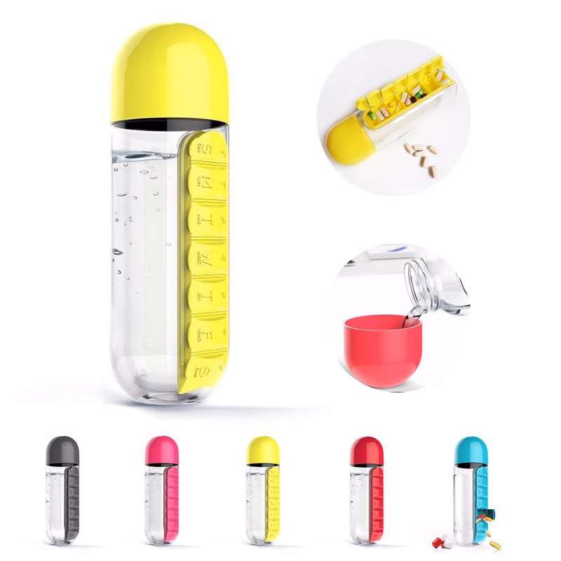 Clear Water Bottle With Pill box