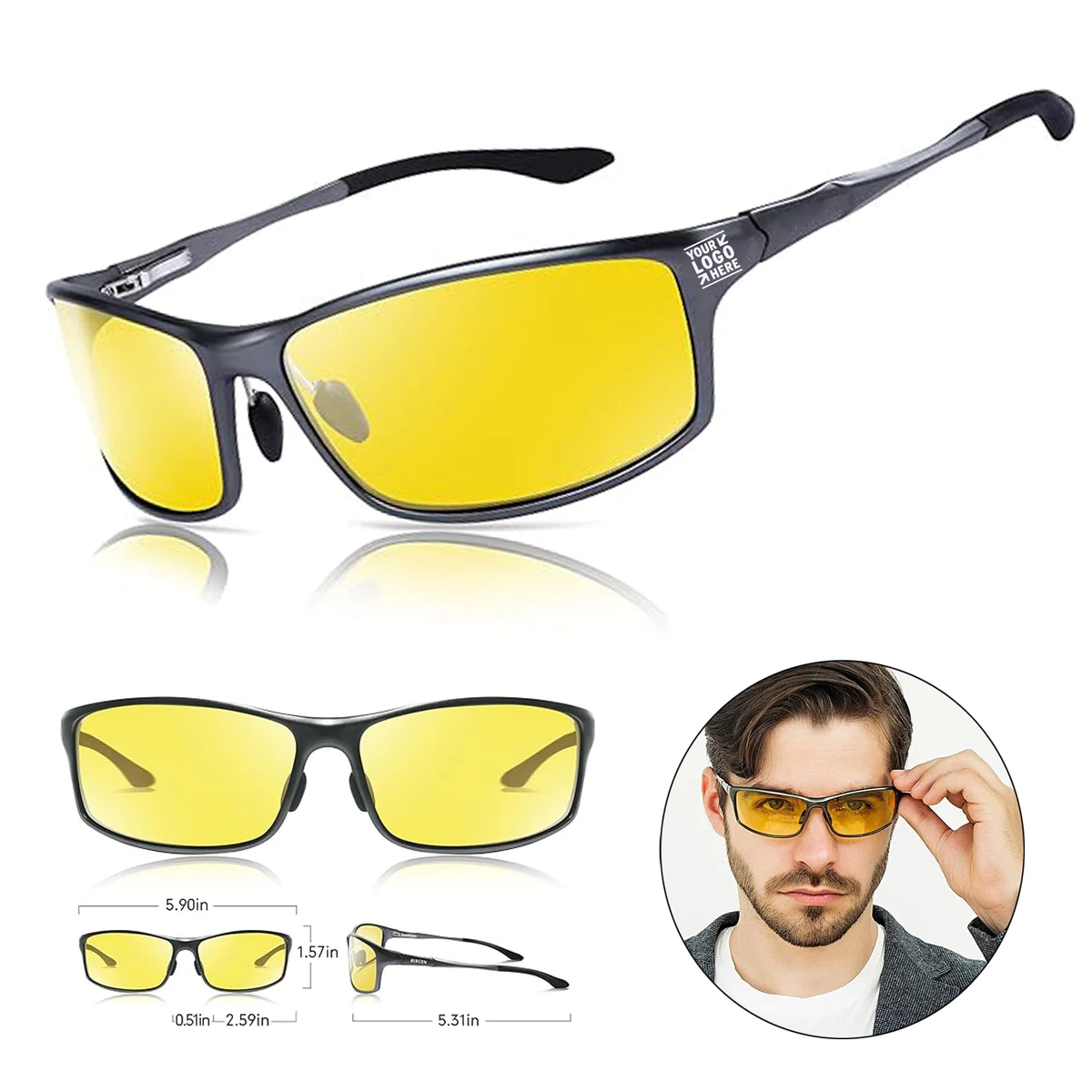 Men HD Anti Glare Al-Mg Frame Night Driving Vision Glasses 1