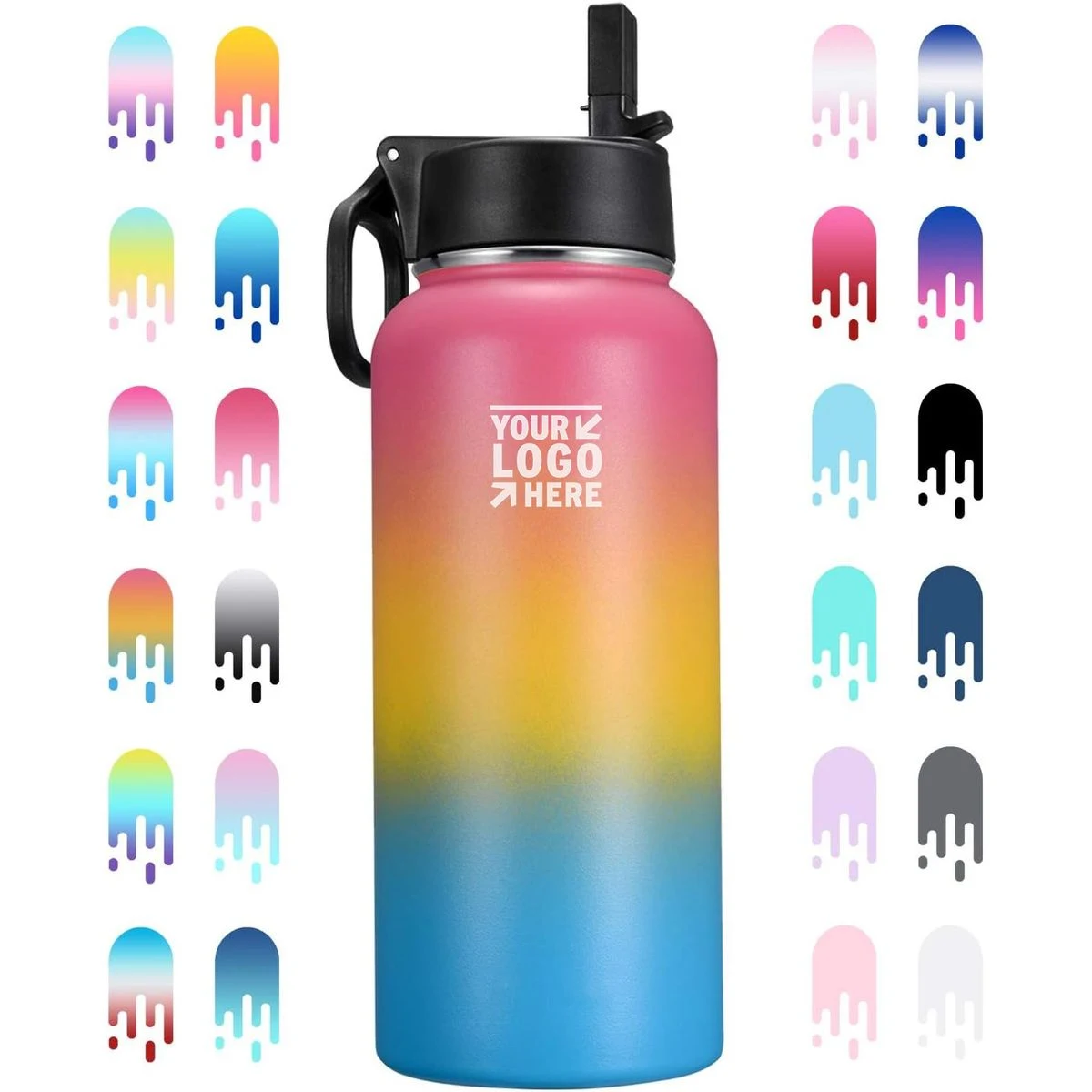 Colorful 32 oz Vacuum Insulated Stainless Steel Water Bottle with Straw Lid and Flex Cap 1