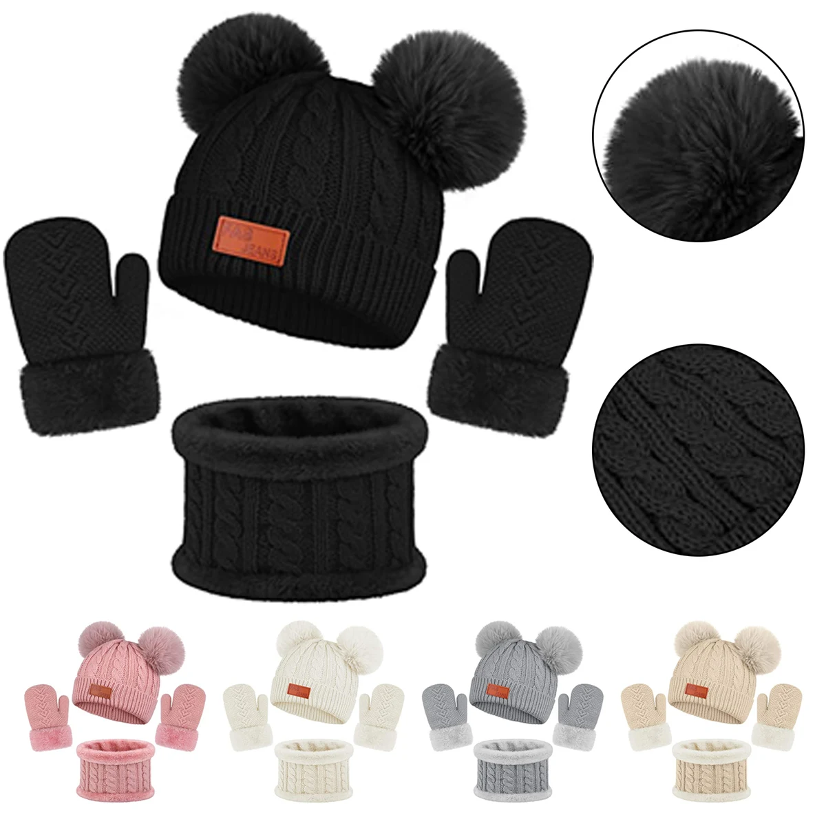 Toddler Winter Knitted Hat Scarf Gloves Set 1