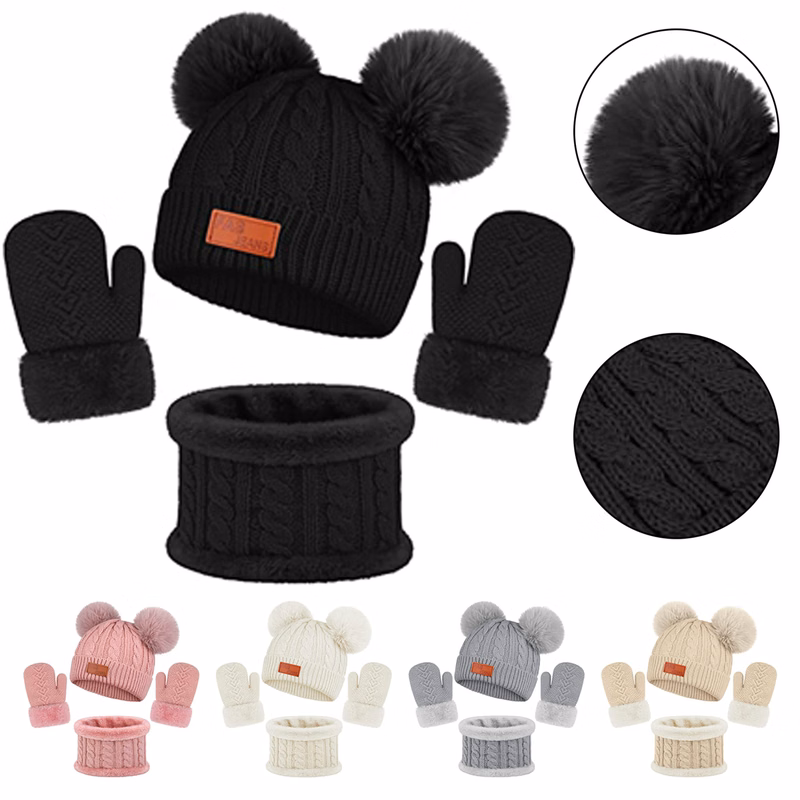 Toddler Winter Knitted Hat Scarf Gloves Set