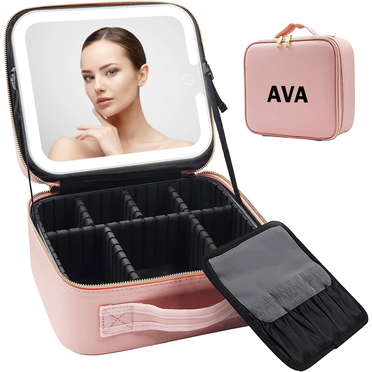 PU leather LED Large Capacity Cosmetic Bag With Mirror 1