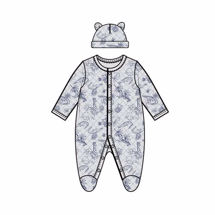 Boys' Quilted Sleep & Play Bodysuits with Hat Gray