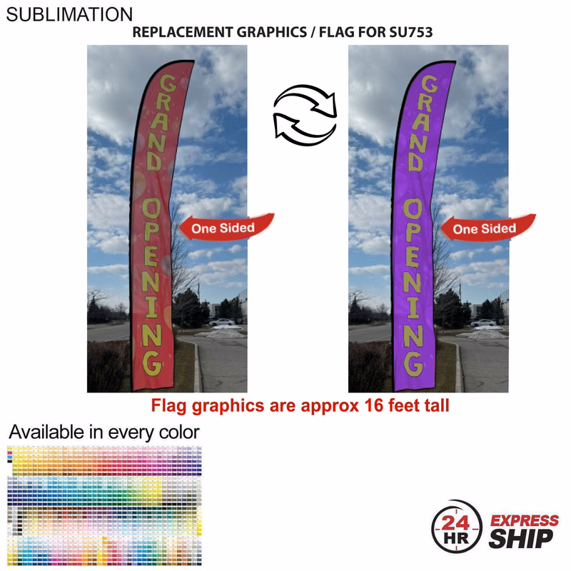 24Hr Express Ship - Replacement Flag for 19' X-Large Feather Flag Kit, Full Color Graphics One Side