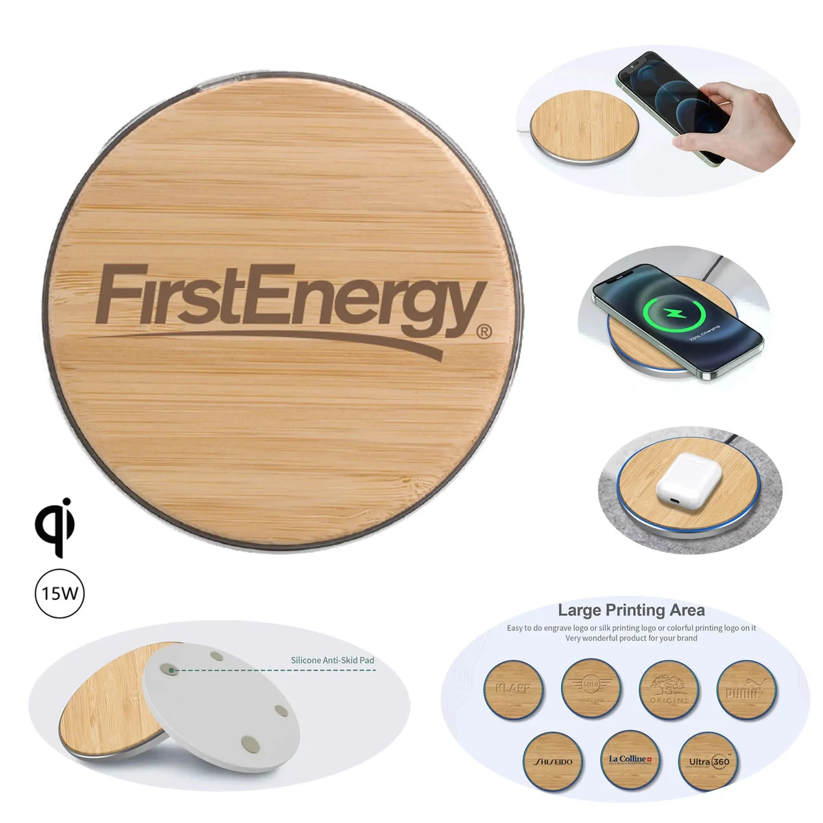 Eco-Friendly Bamboo Wireless Charger Pad -15W 1