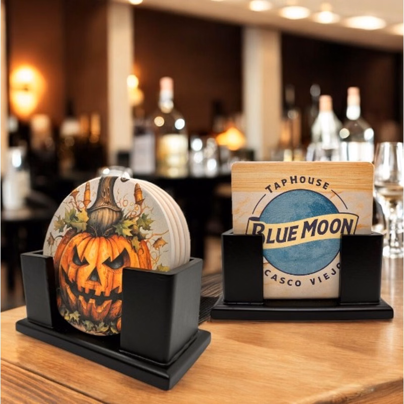Upright Black Wooden 4 Coaster Holder Sets