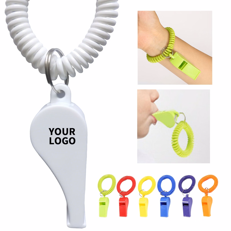 Vinyl Coil Wrist Whistle With Key Ring 1.97" Length X 0.79" Width X 0.87" Height