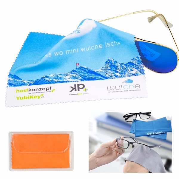 Full color Microfiber Lens Cloth with Pouch