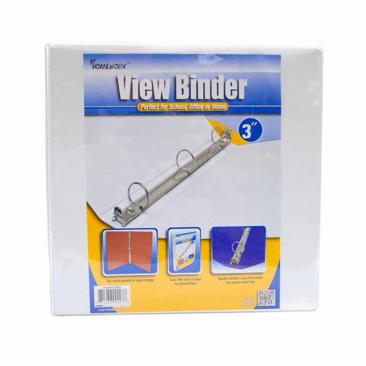 3" 3-Ring Binders - White 2 Interior Pockets View Cover