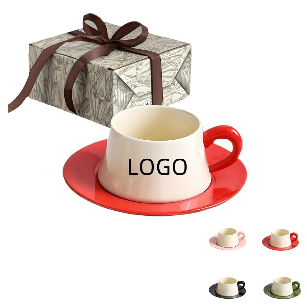 9 OZ Ceramic Coffee Mug Saucer Gift Box Set Espresso Cup 1