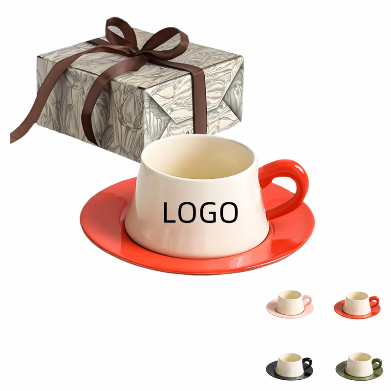 9 OZ Ceramic Coffee Mug Saucer Gift Box Set Espresso Cup