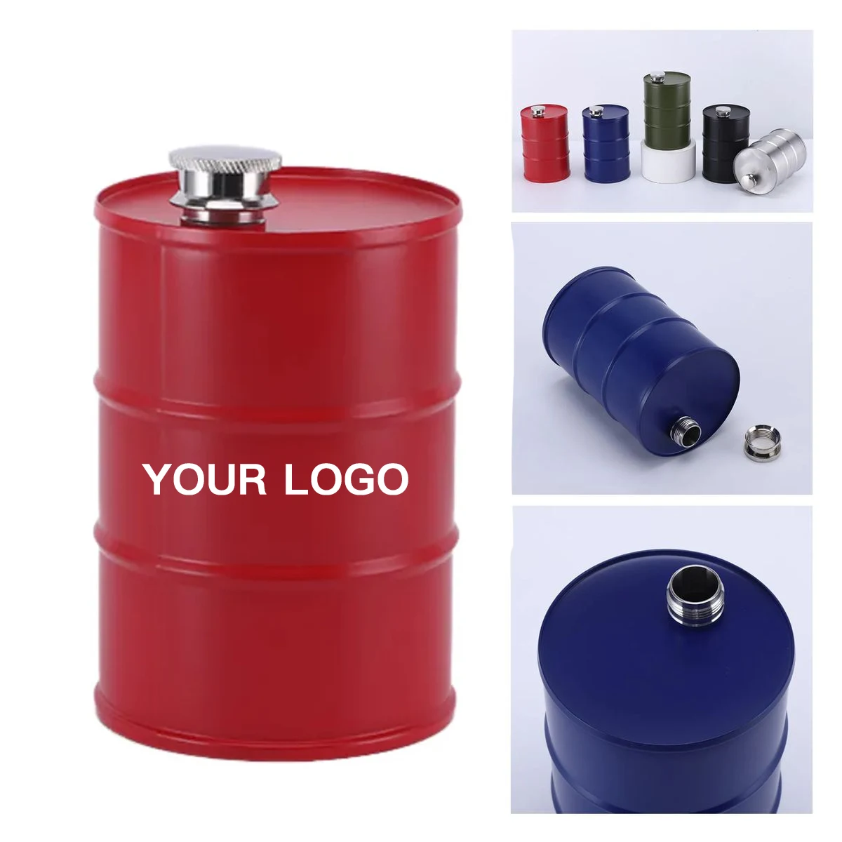 Durable Stainless Steel Drum Flask with Screw Lid, custom water bottle with logo imprint 1