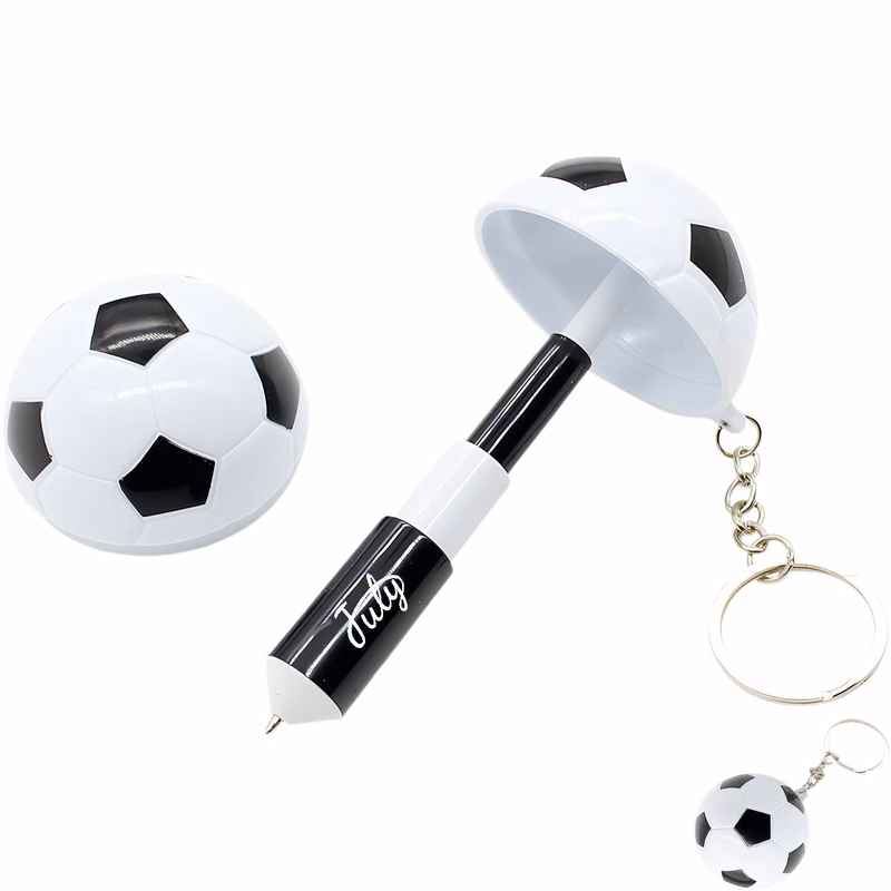 Soccer Ball Retractable Ballpoint Pen w/ Keychain