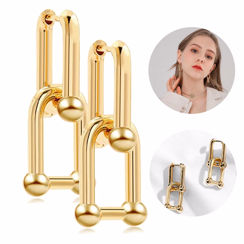 18K Gold U Shape Earring