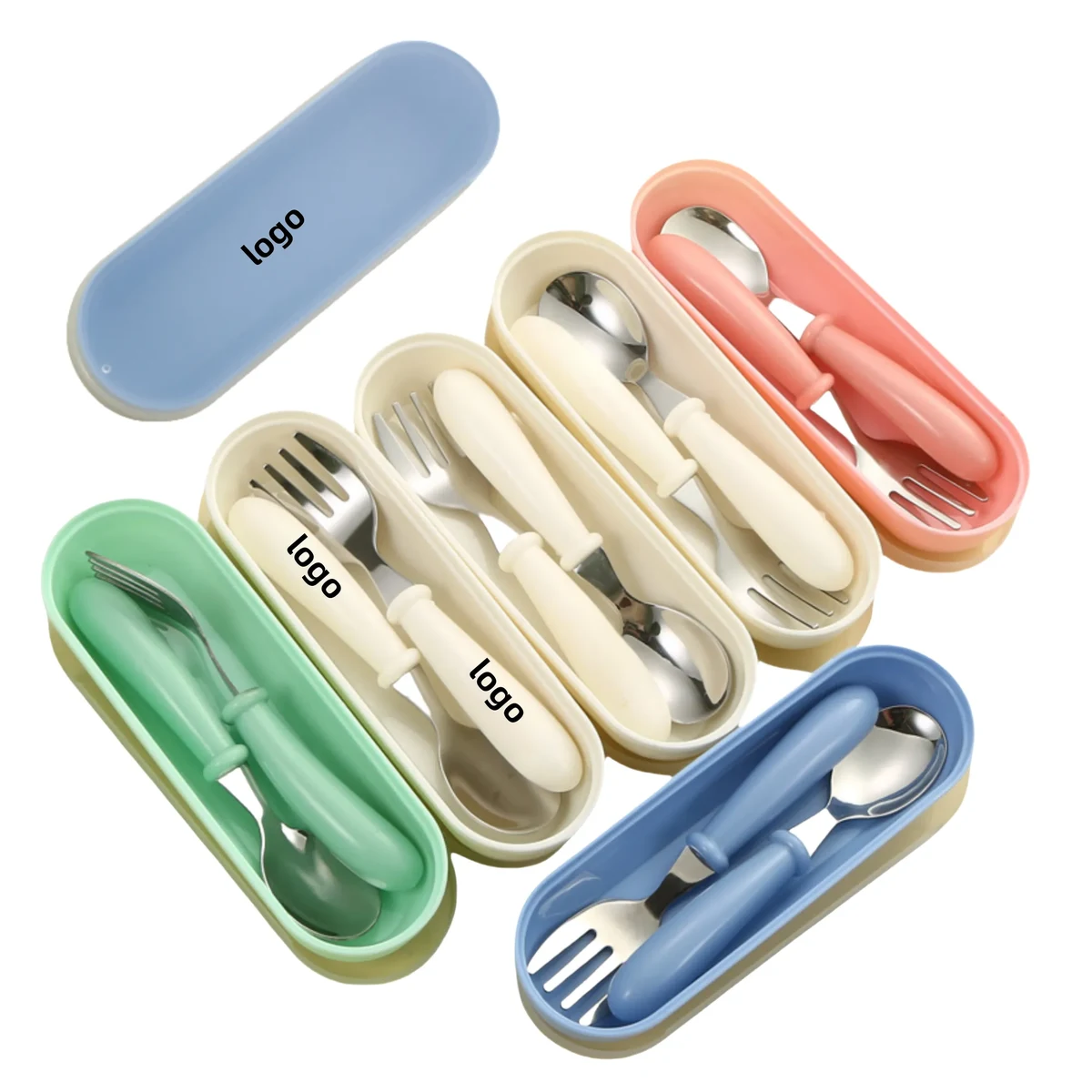 Stainless Steel Children's Spoon, Fork, and Box Three-Piece 1