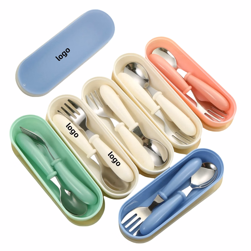 Stainless Steel Children's Spoon, Fork, and Box Three-Piece
