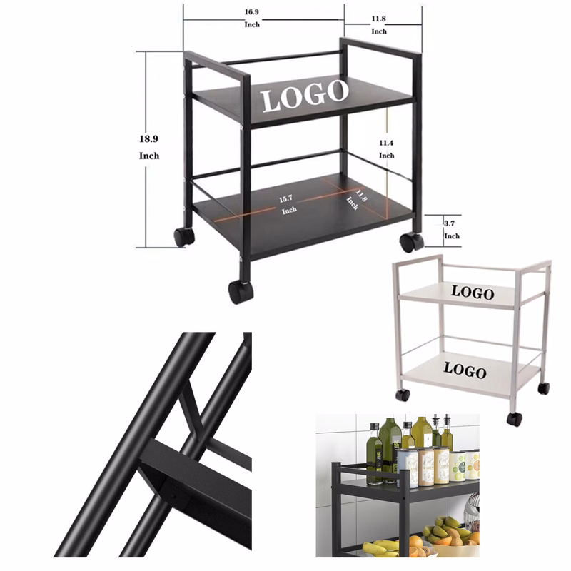 Dual - Layer Mobile Trolley Storage Rack with Wheels