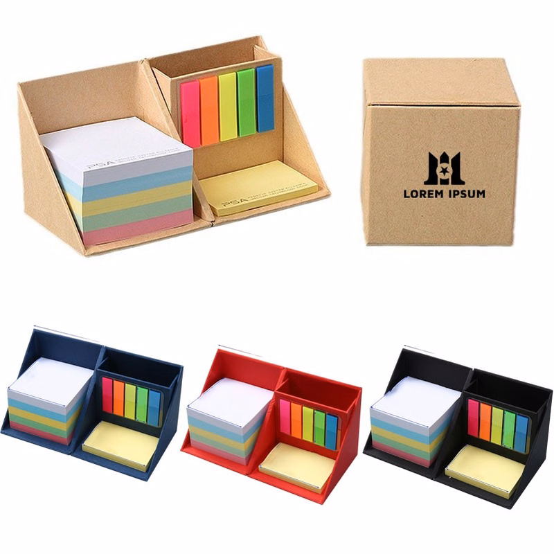 Foldable Sticky Note Organizer with Colorful Notes, Page Markers & Pen Holder