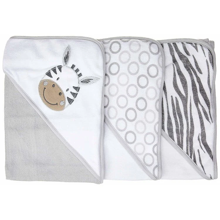 Terry Baby Hooded Towels - Gray Zebra 3 Pack 1