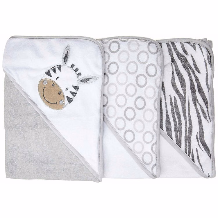 Terry Baby Hooded Towels - Gray Zebra 3 Pack