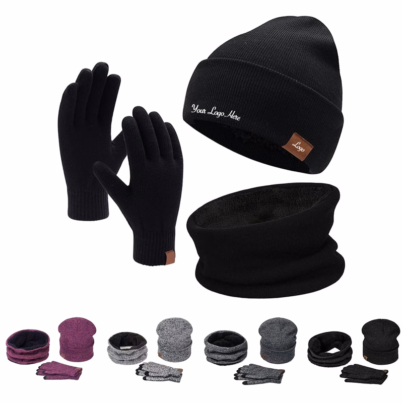 Winter Beanie Hat Scarf Touchscreen Gloves Set