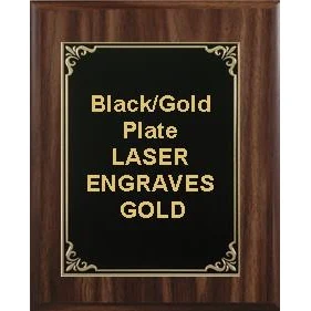 6" x 8" Classic Walnut Finish Plaque with a Black/Gold Aluminum High Relief Plate 1