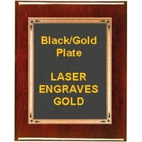 6" x 8" Rosewood Piano Finish Plaque with a Black Florentine Plate 1