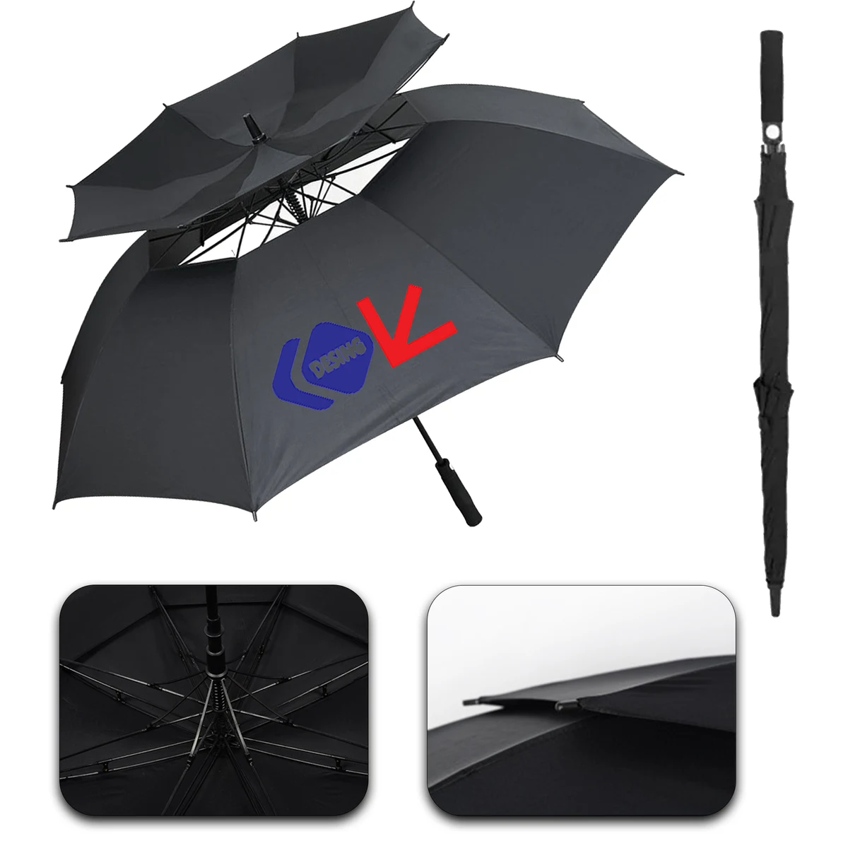 Black Vinyl Vented Golf Umbrella 1