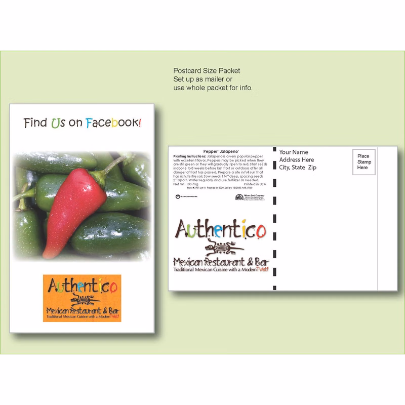 Jalapeno Pepper Seed Packet - Postcard Mailer Size 4" x 6.5"