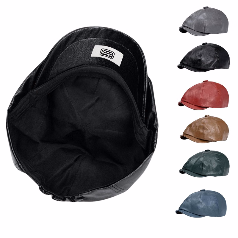 Unisex Vintage PU Leather Newsboy Cap