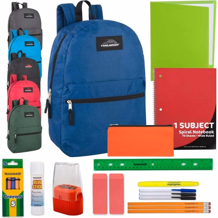 Middle School Supply Kits in 17" Backpack - 17 Pieces