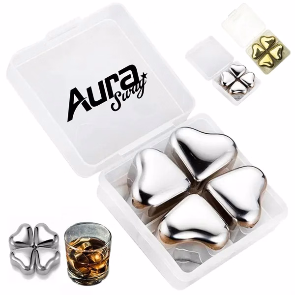 Custom Heart Shaped Stainless Steel Ice Cubes Set with Case — Premium Bar Gift