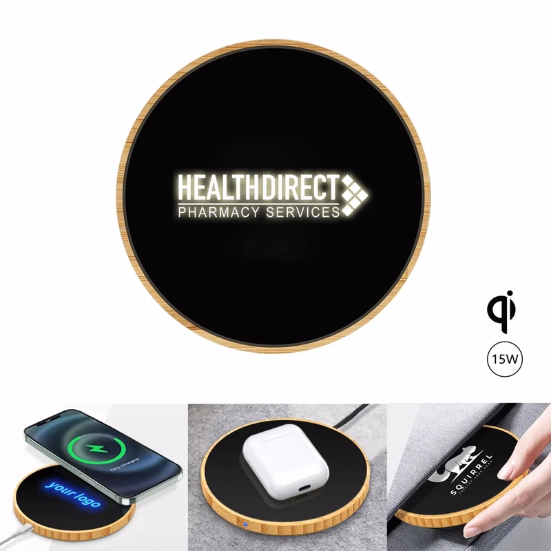 15W Light-up Logo Wireless Charging Pad-Bamboo