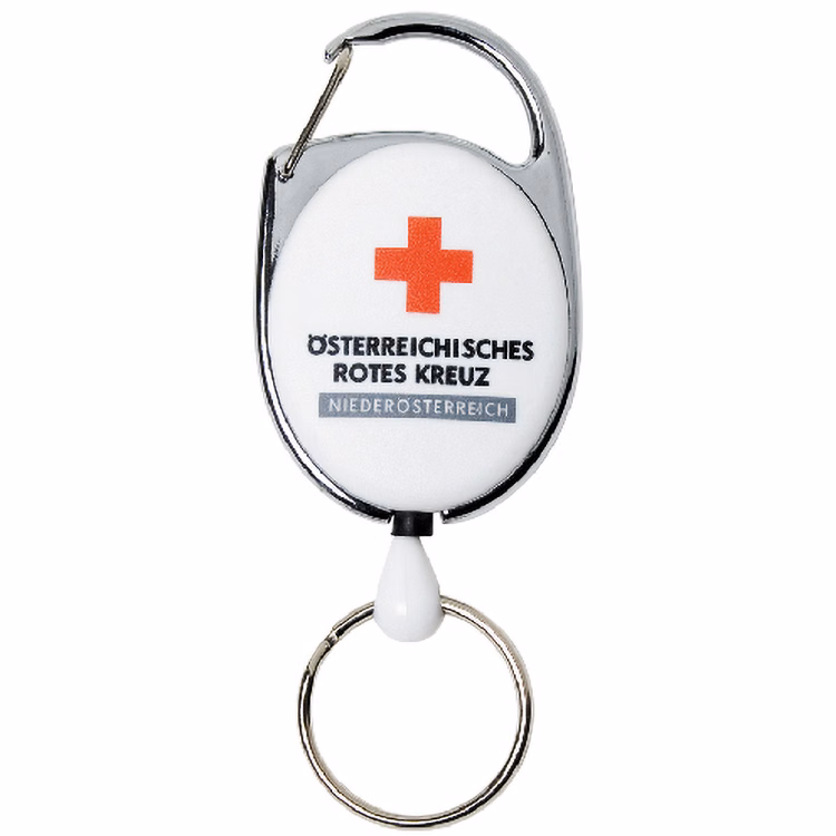 30" Carabiner Style Retractable Badge Reel w/ 4 Colour Process (1 3/8"x2") with Split Ring