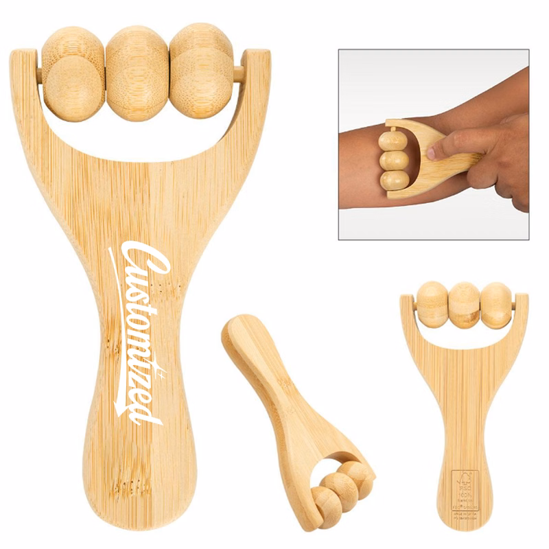 Bamboo Handheld Massage Roller with Natural Finish