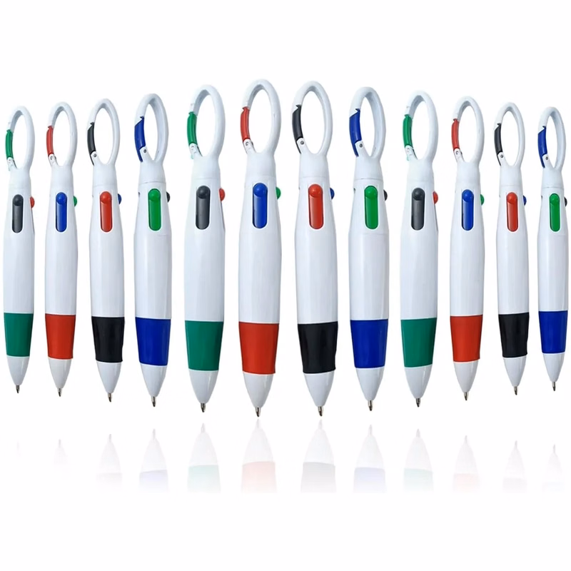 4-Color Multicolor Ballpoint Pens with Carabiner Keychain