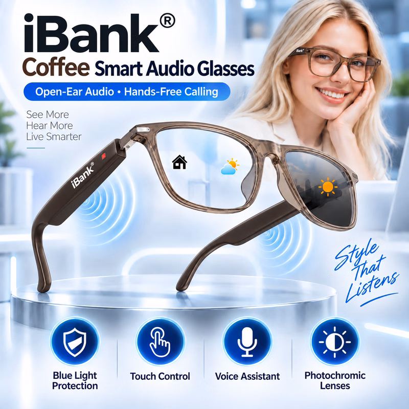 iBank® Smart Glasses for Women Men, Bluetooth Glasses with Color-Changing Lenses