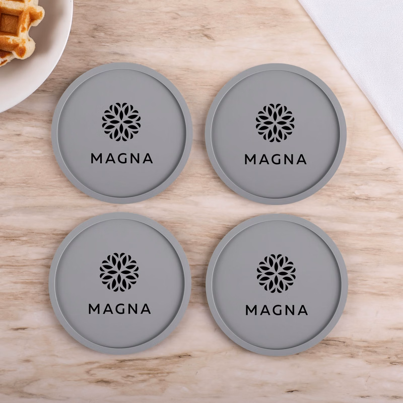 4 Pc. Grippy Round Silicone Coaster Set In Box