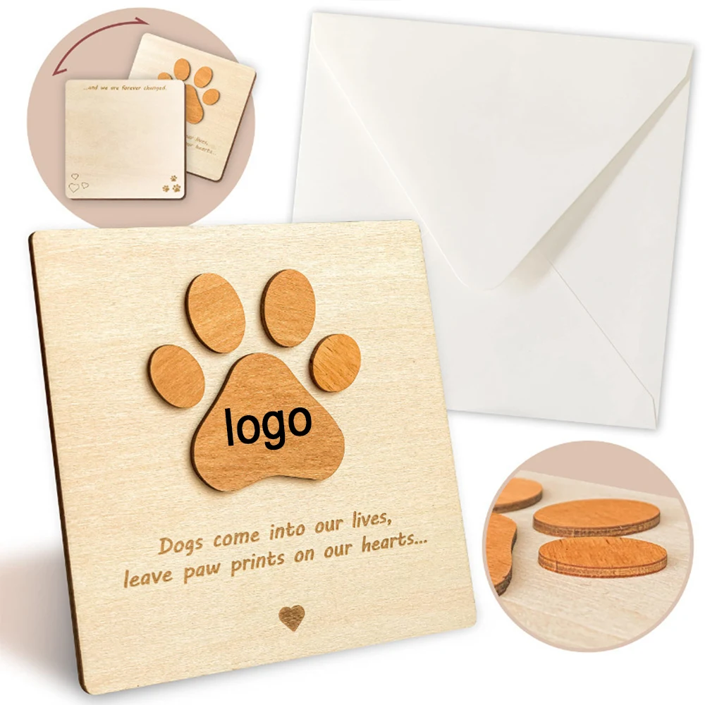 Wooden Pet Loss Sympathy Card with Paw Print Design 1