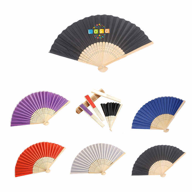 Bamboo Made Polyester Fabric Folding Fan