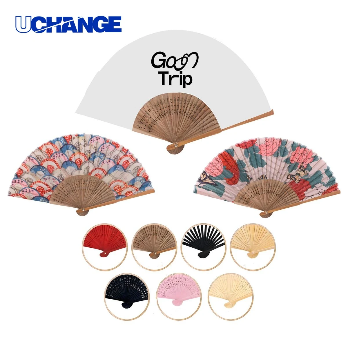 Cloth Covered Bamboo Folding Hand Fan 1