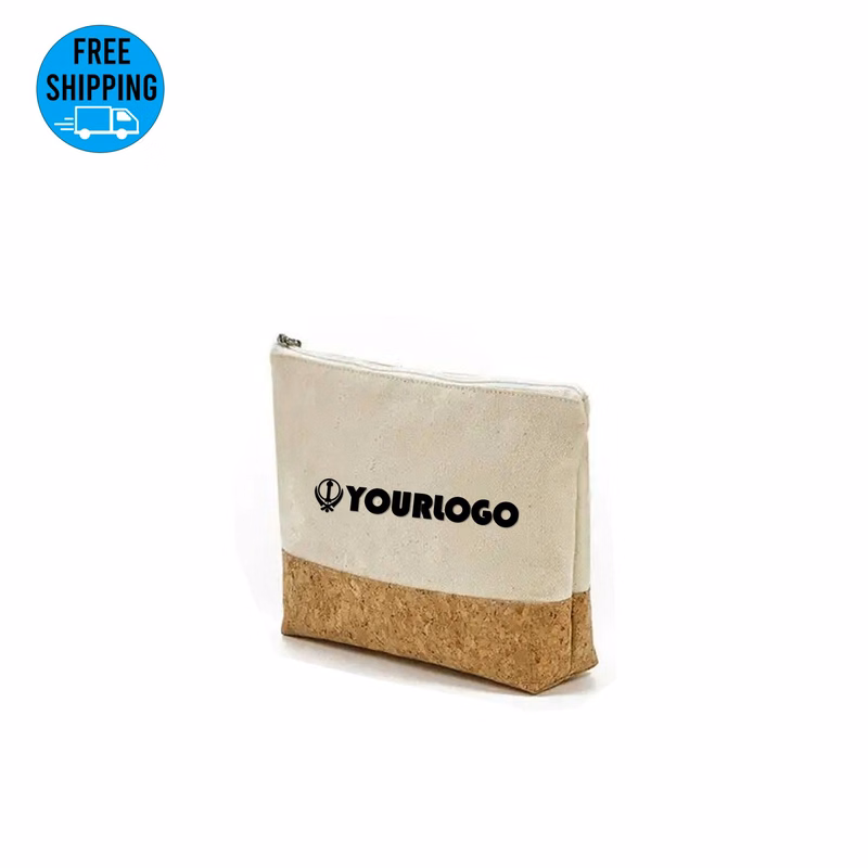Mixed Canvas Cork Outdoor Portable Wash Cosmetic Bag for traveling