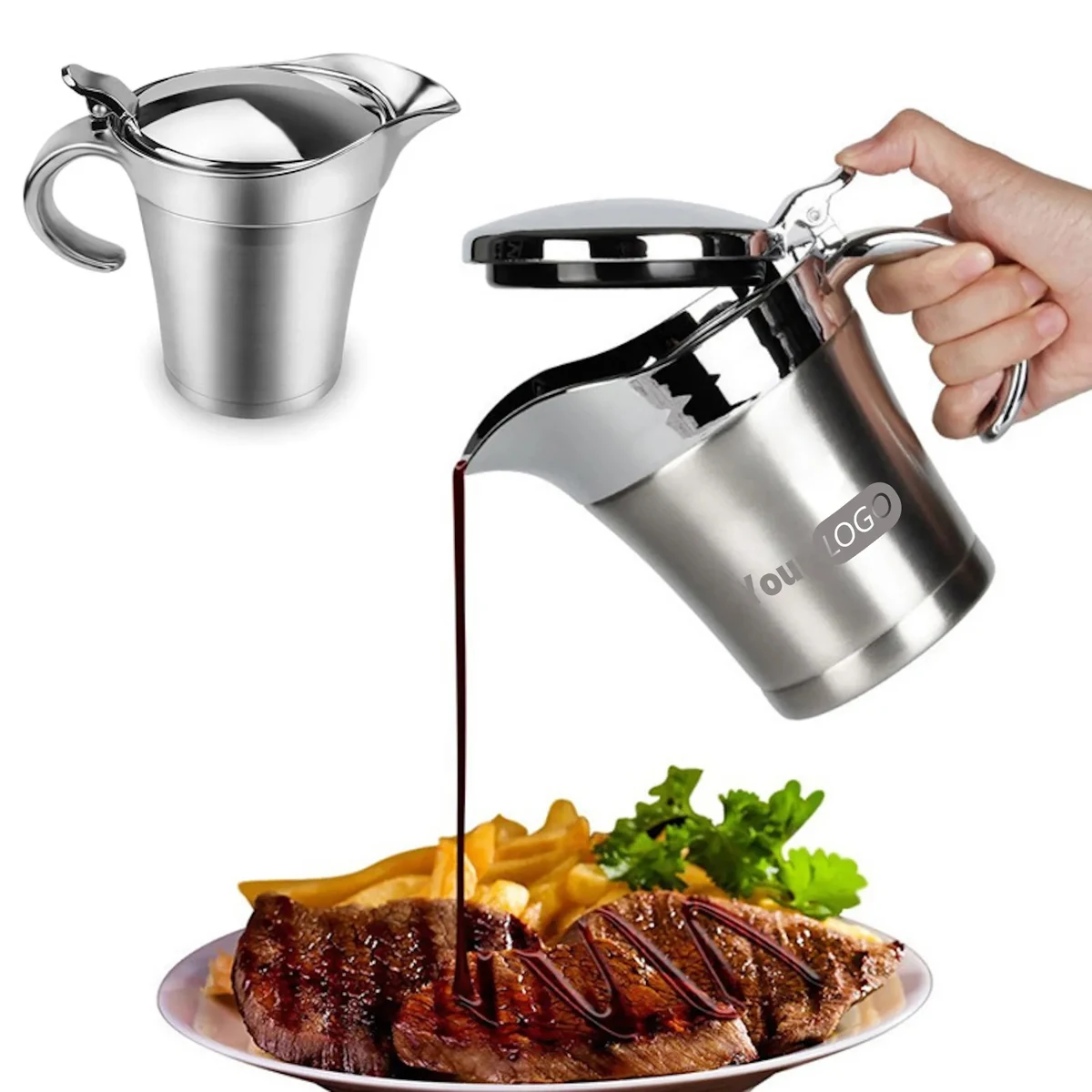 16Oz Stainless Insulated Gravy Boat/Sauce Jug w/Hinged Lid 1