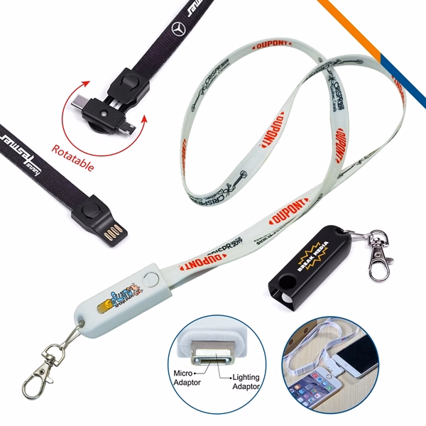 Custom Polyester 2in1 Lanyard Cable with Swivel Clip and Charging Function — Events