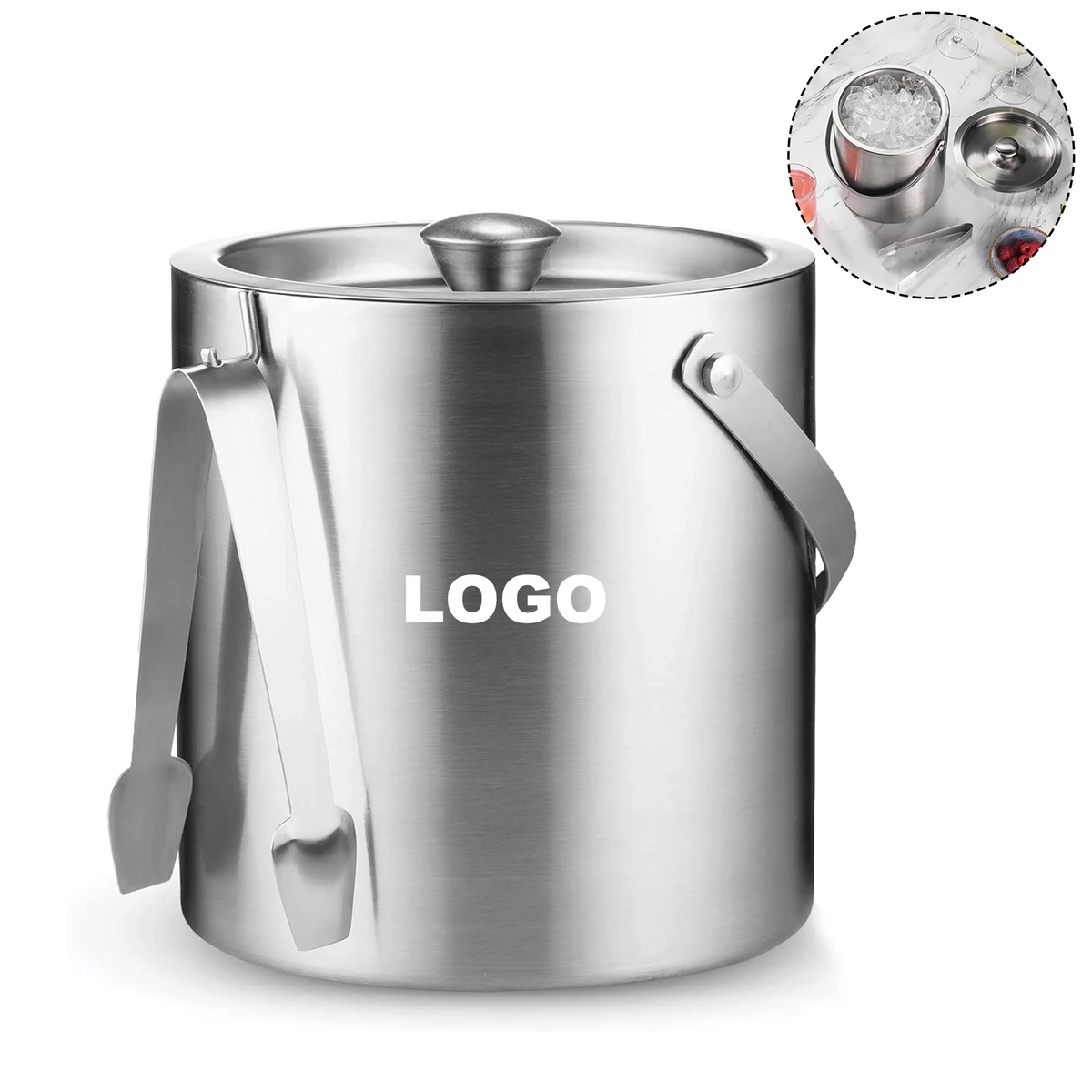 Stainless Steel Insulated Ice Bucket with Lid & Ice Tong 1