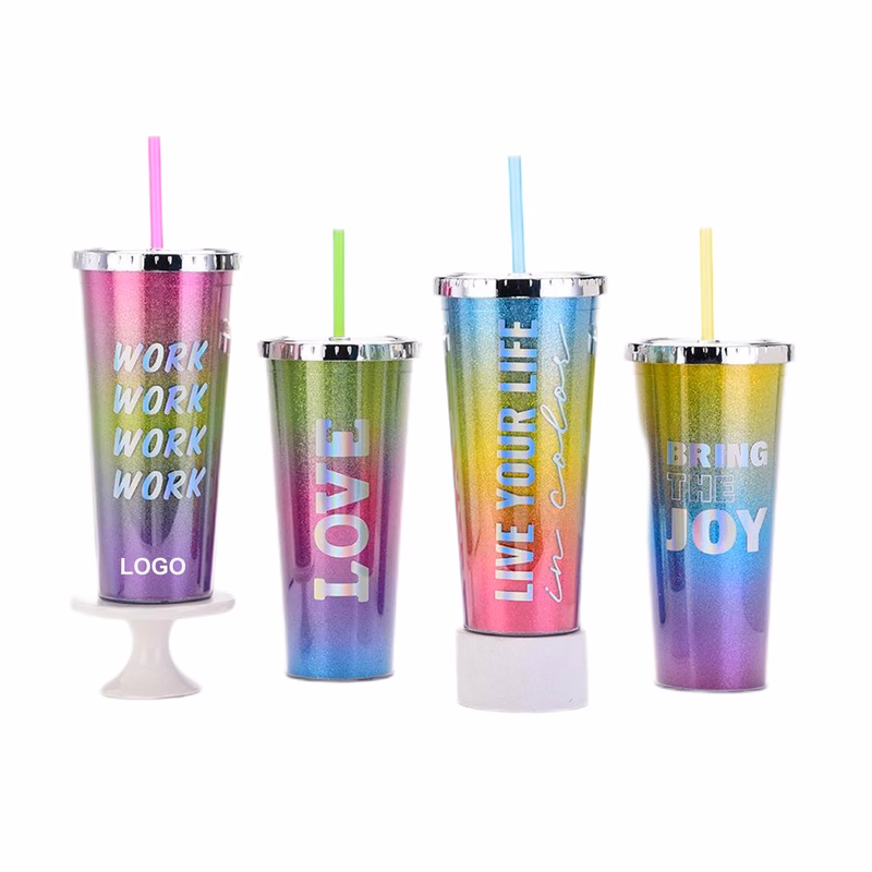 24oz Double Wall Plastic Tumbler w/Straw (direct import)