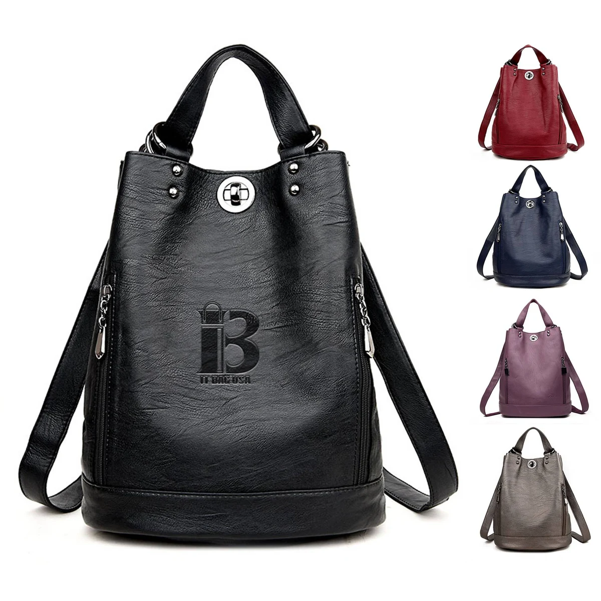 Pu high-capacity Bucket Backpack Women 1