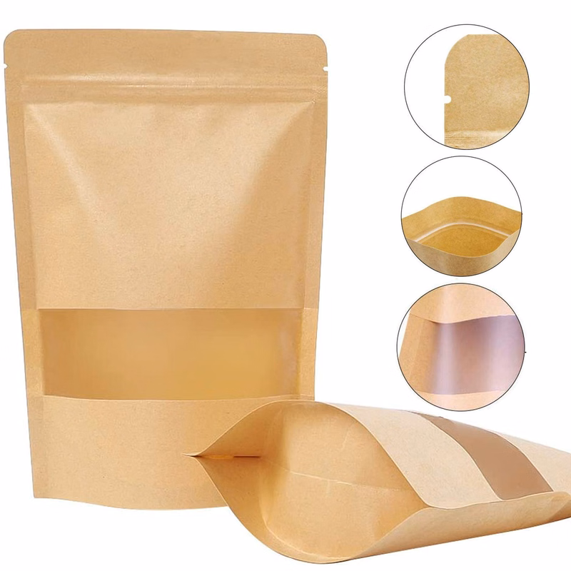 Zip Lock Kraft Stand Up Food Bags with Window