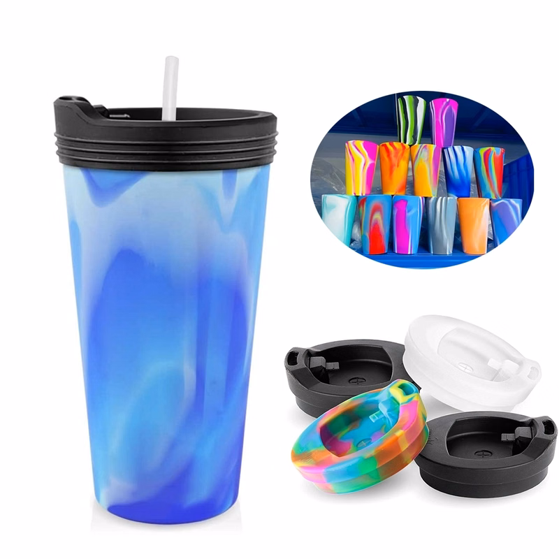 16oz Colorful Silicone Pint Cup with Lid and Straw