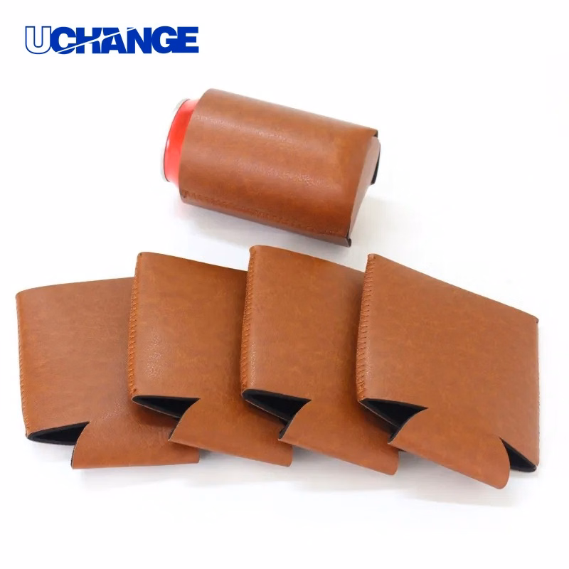 PU Leather Debossed Can Holder Sleeve for Promotions